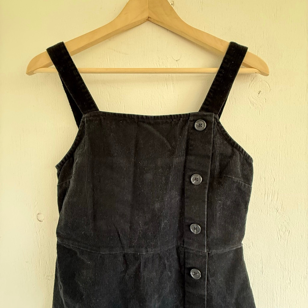 Live to Be Spoiled Black Corduroy Button Front Mini Dress Jumper Medium - Picture 5 of 8